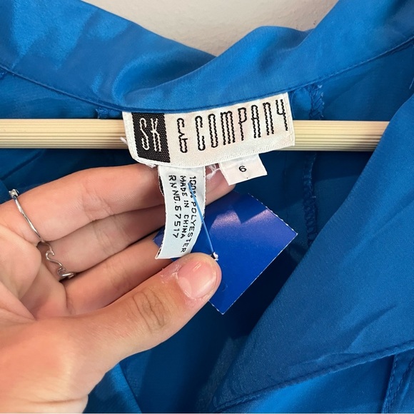 Vintage Women’s short sleeve button up blue top SK & Company secretary blouse - Picture 2 of 7